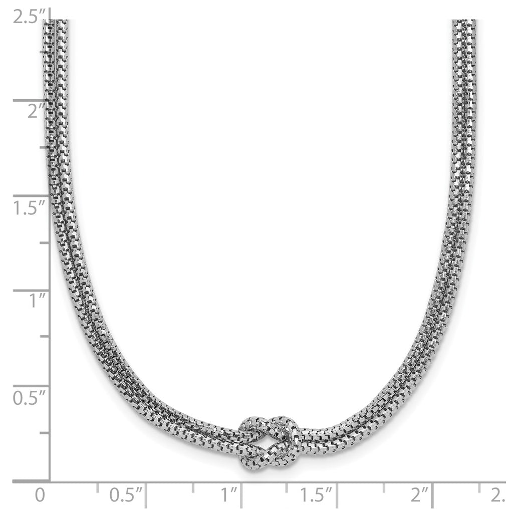 Sterling Silver RH-plat Polished 2-Strand Knot w/2in ext. Necklace