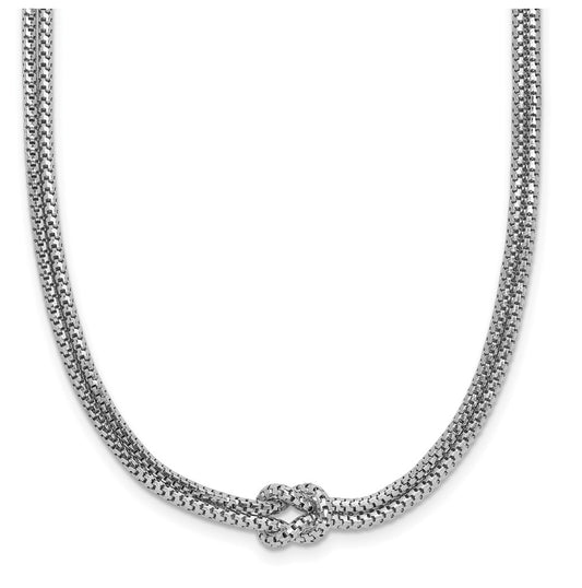 Sterling Silver RH-plat Polished 2-Strand Knot w/2in ext. Necklace