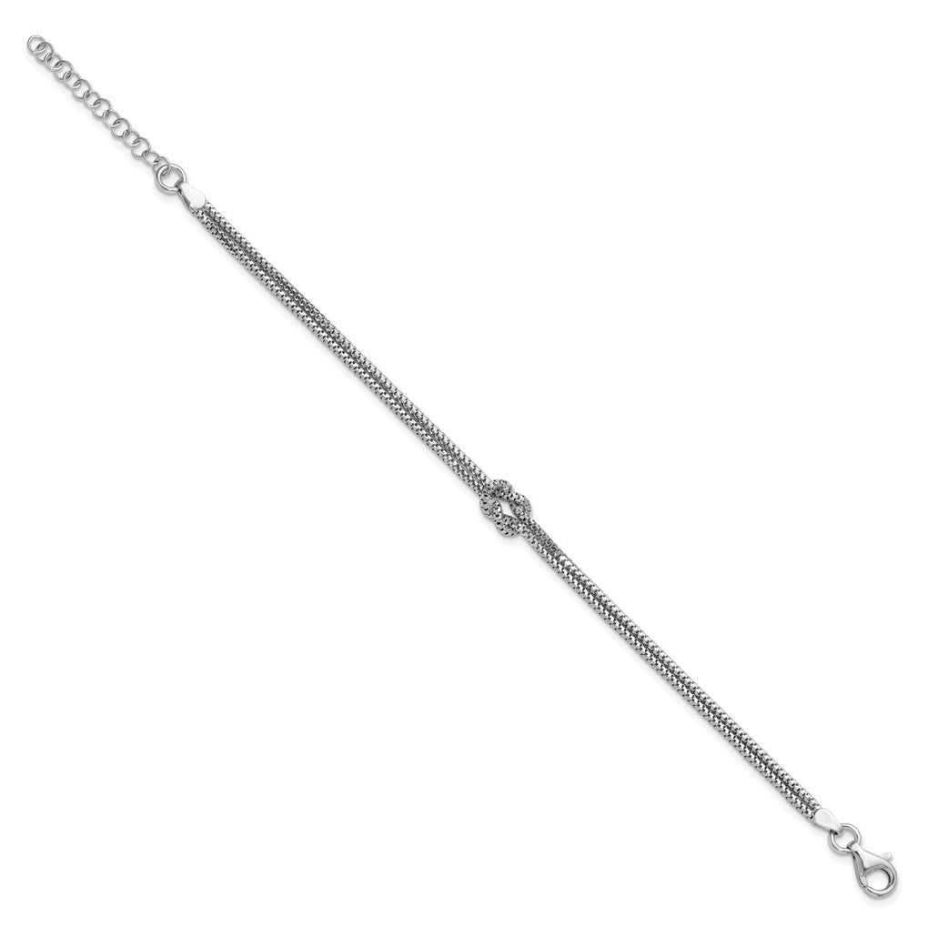 Sterling Silver RH-plt Pol. 2-Strand Knot w/1in ext. Bracelet