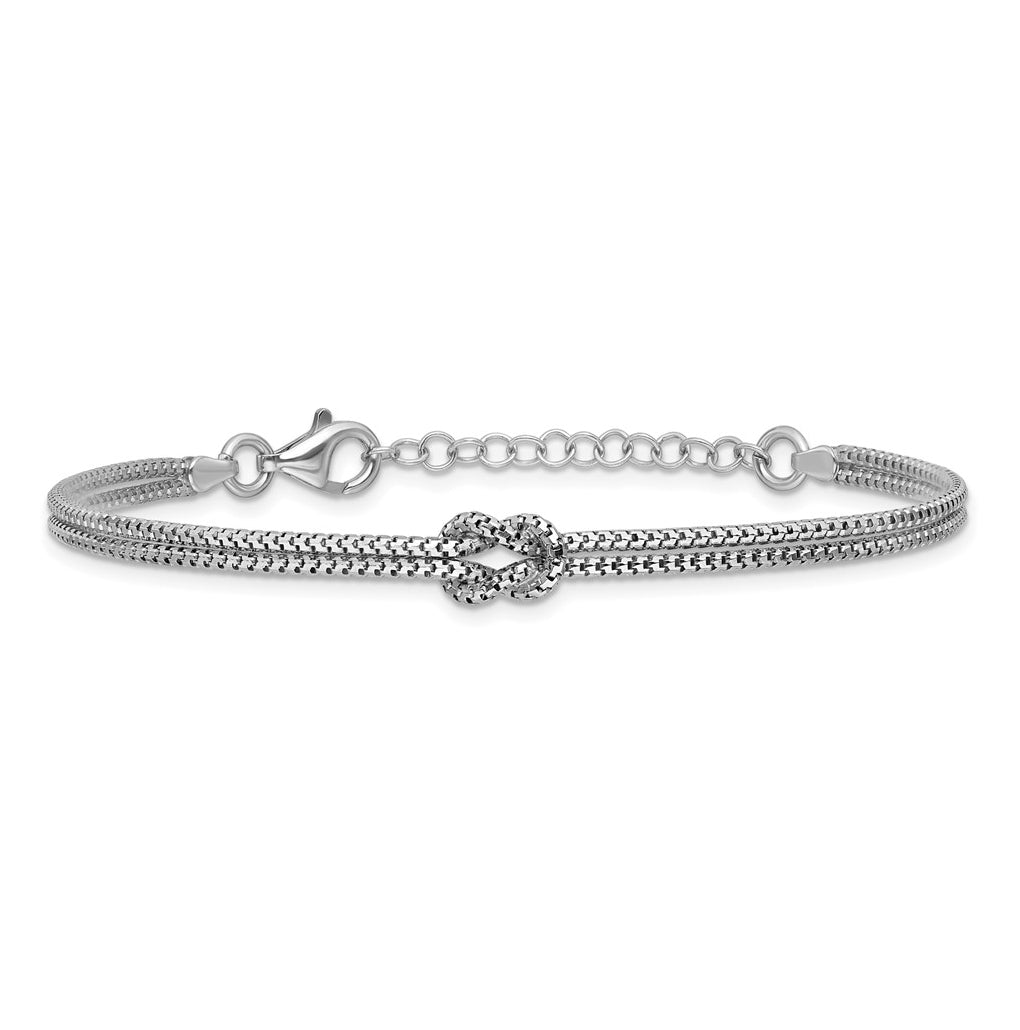 Sterling Silver RH-plt Pol. 2-Strand Knot w/1in ext. Bracelet
