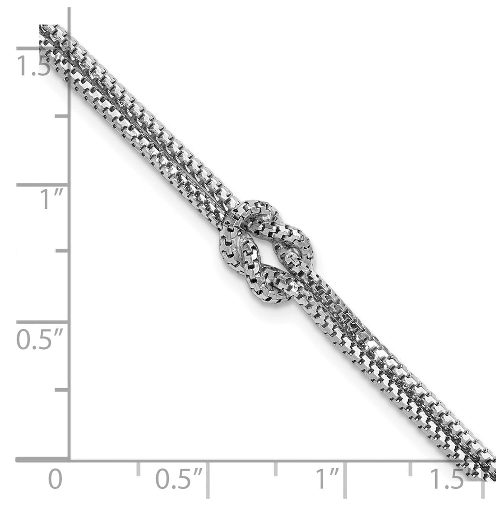 Sterling Silver RH-plt Pol. 2-Strand Knot w/1in ext. Bracelet