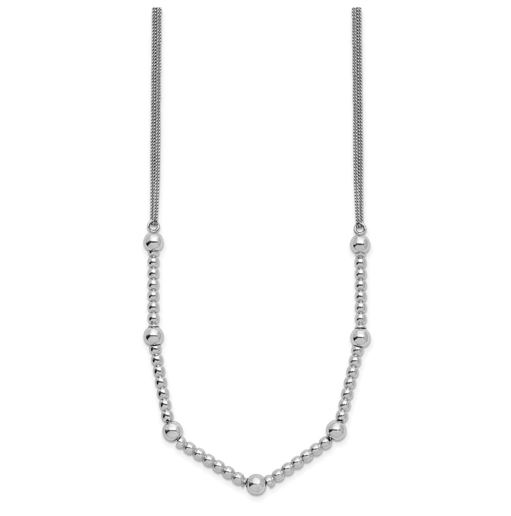 Sterling Silver RH-plt Polished 2-strand Beaded w/2in ext. Necklace