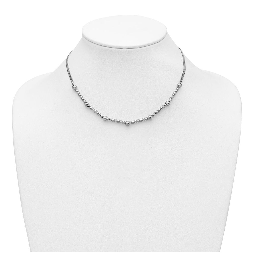 Sterling Silver RH-plt Polished 2-strand Beaded w/2in ext. Necklace