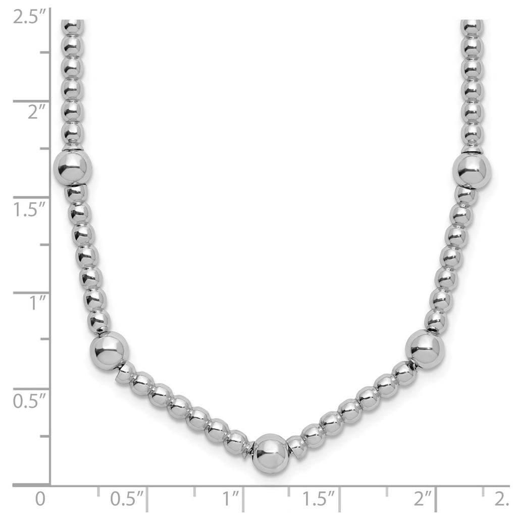 Sterling Silver RH-plt Polished 2-strand Beaded w/2in ext. Necklace
