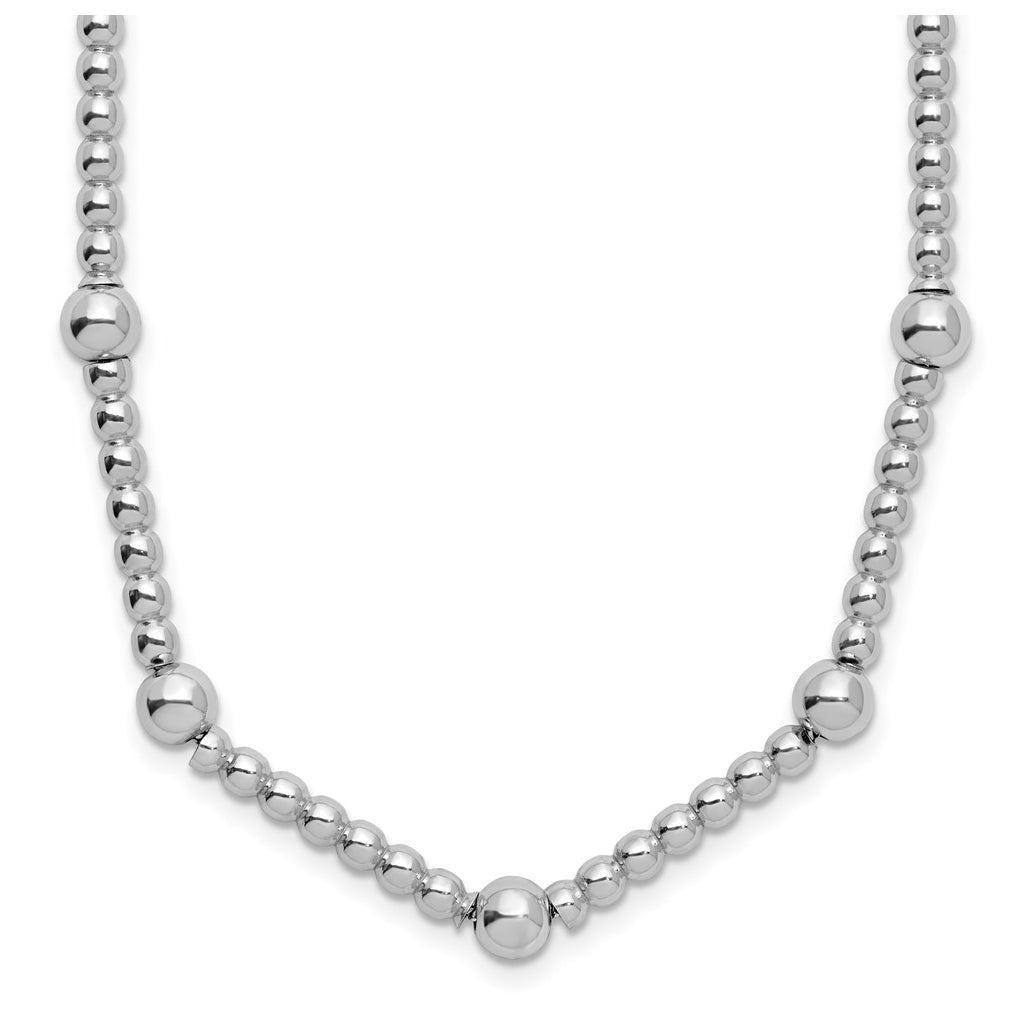 Sterling Silver RH-plt Polished 2-strand Beaded w/2in ext. Necklace