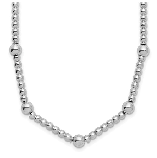 Sterling Silver RH-plt Polished 2-strand Beaded w/2in ext. Necklace