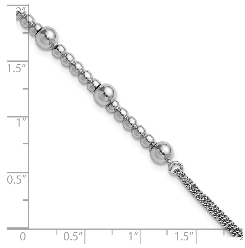 Sterling Silver RH-plt Pol. 2-strand Beaded w/1in ext. Bracelet