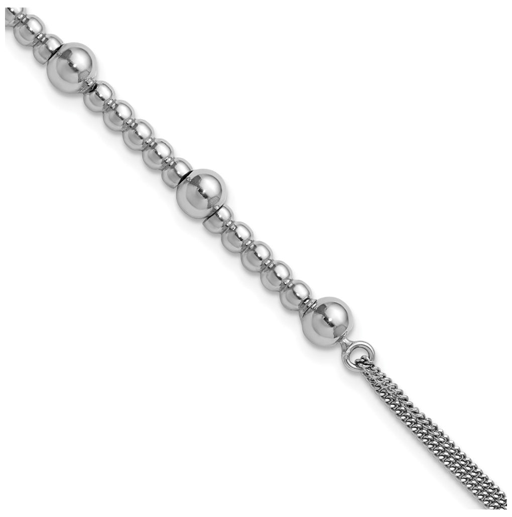 Sterling Silver RH-plt Pol. 2-strand Beaded w/1in ext. Bracelet