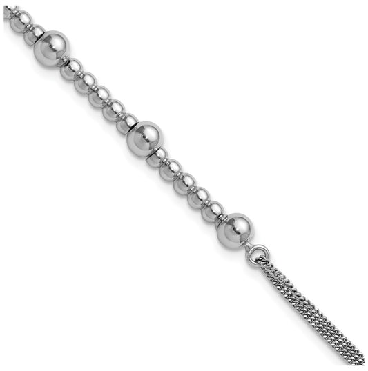 Sterling Silver RH-plt Pol. 2-strand Beaded w/1in ext. Bracelet
