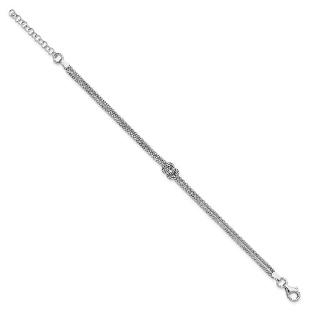 Sterling Silver RH-plt Pol. 2-strand Knot w/1in ext. Bracelet
