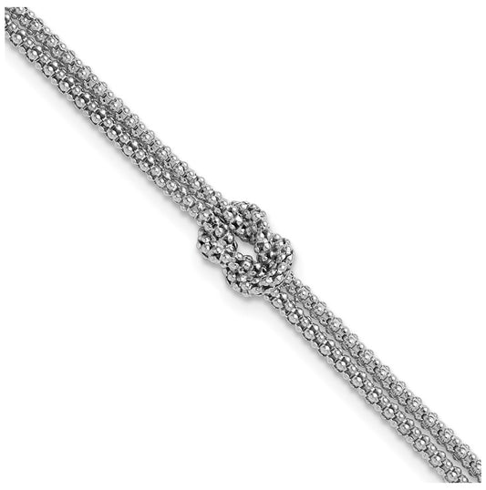 Sterling Silver RH-plt Pol. 2-strand Knot w/1in ext. Bracelet