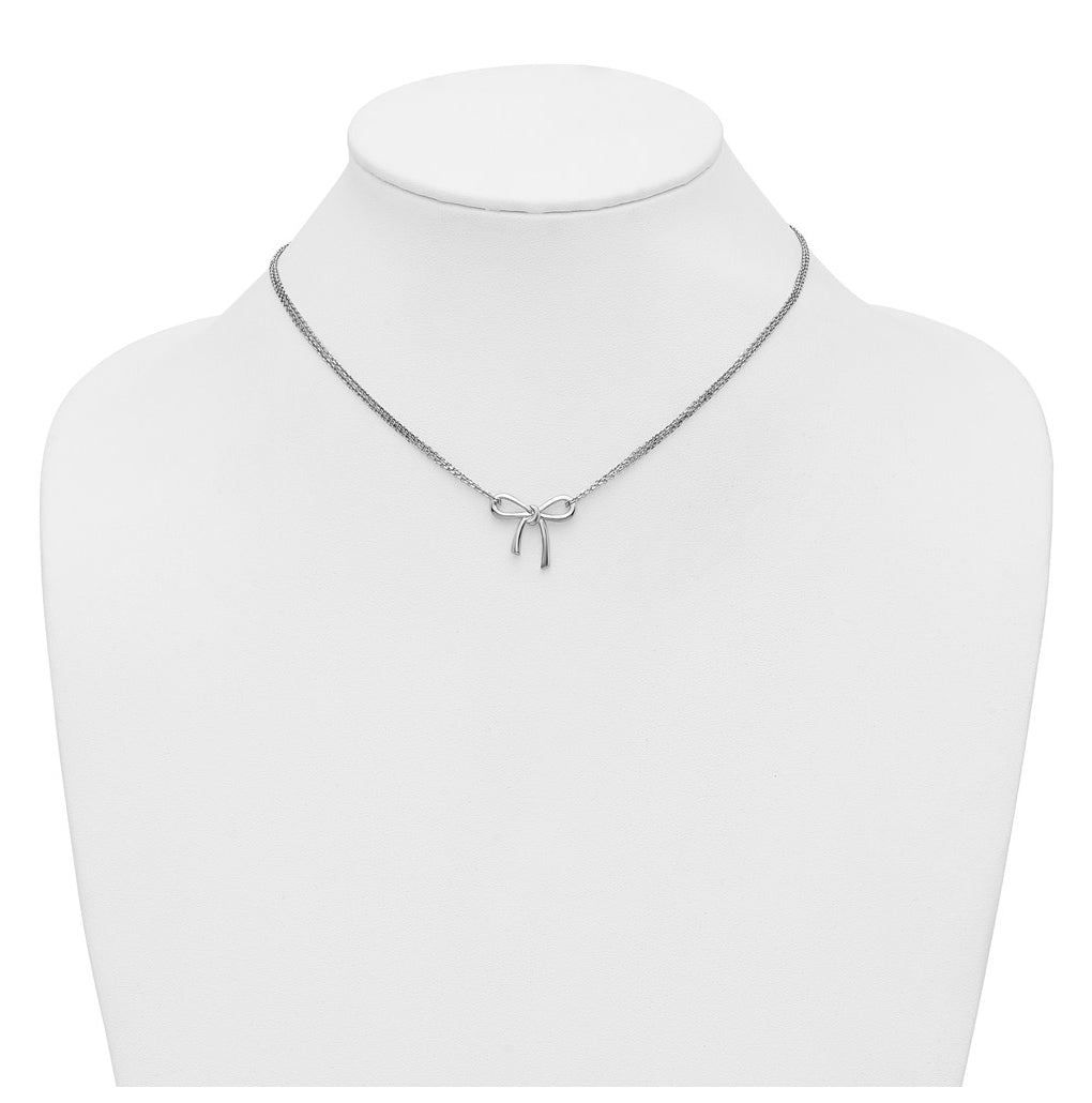 Sterling Silver RH-plated Polished Two-strand Bow w/2in ext. Necklace