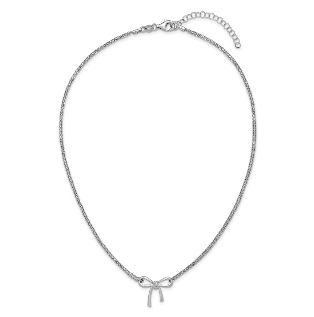 Sterling Silver RH-plated Polished Two-strand Bow w/2in ext. Necklace
