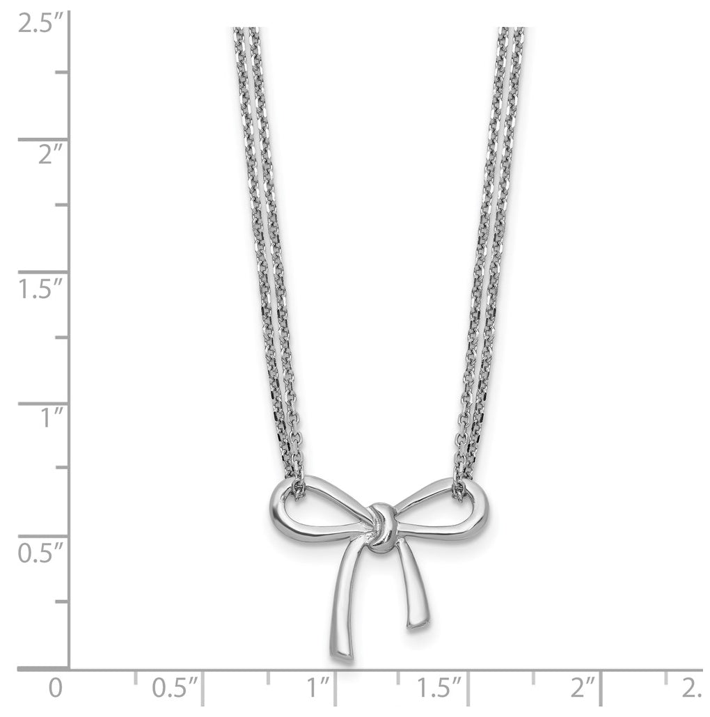 Sterling Silver RH-plated Polished Two-strand Bow w/2in ext. Necklace