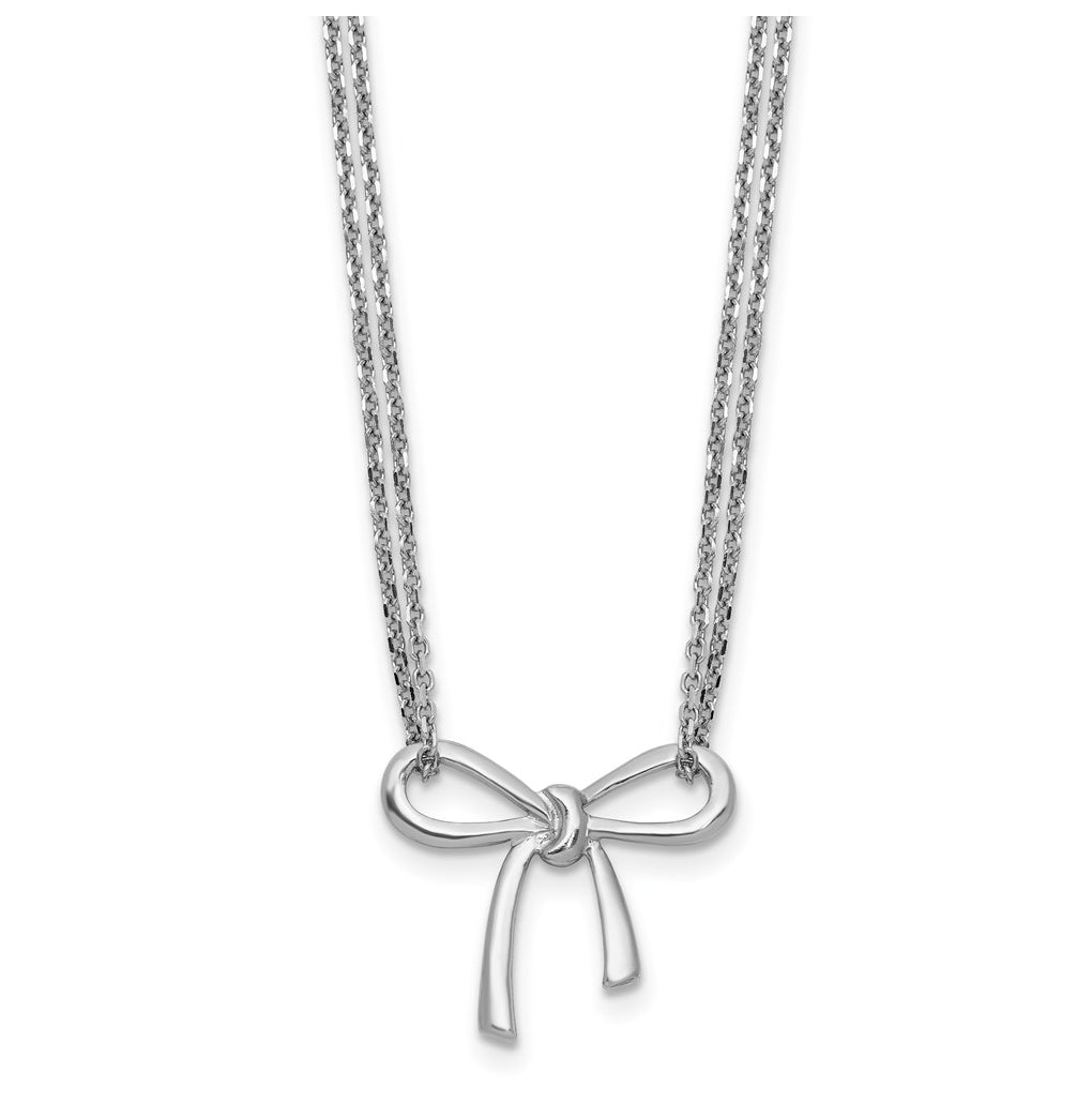Sterling Silver RH-plated Polished Two-strand Bow w/2in ext. Necklace