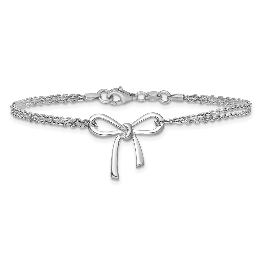 Sterling Silver RH-plated Polished Two-strand Bow Bracelet