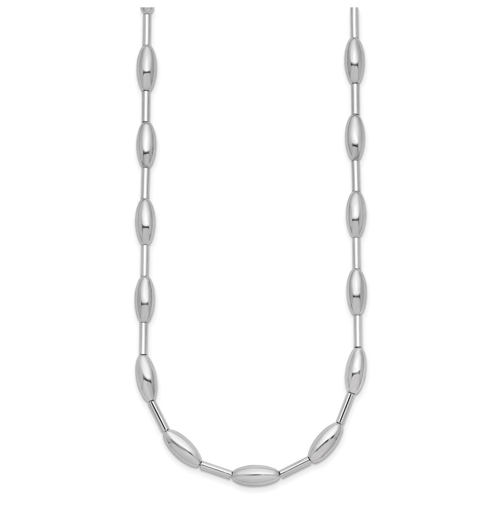 Sterling Silver RH-plat Polish Oval Beaded w/2in ext. Necklace