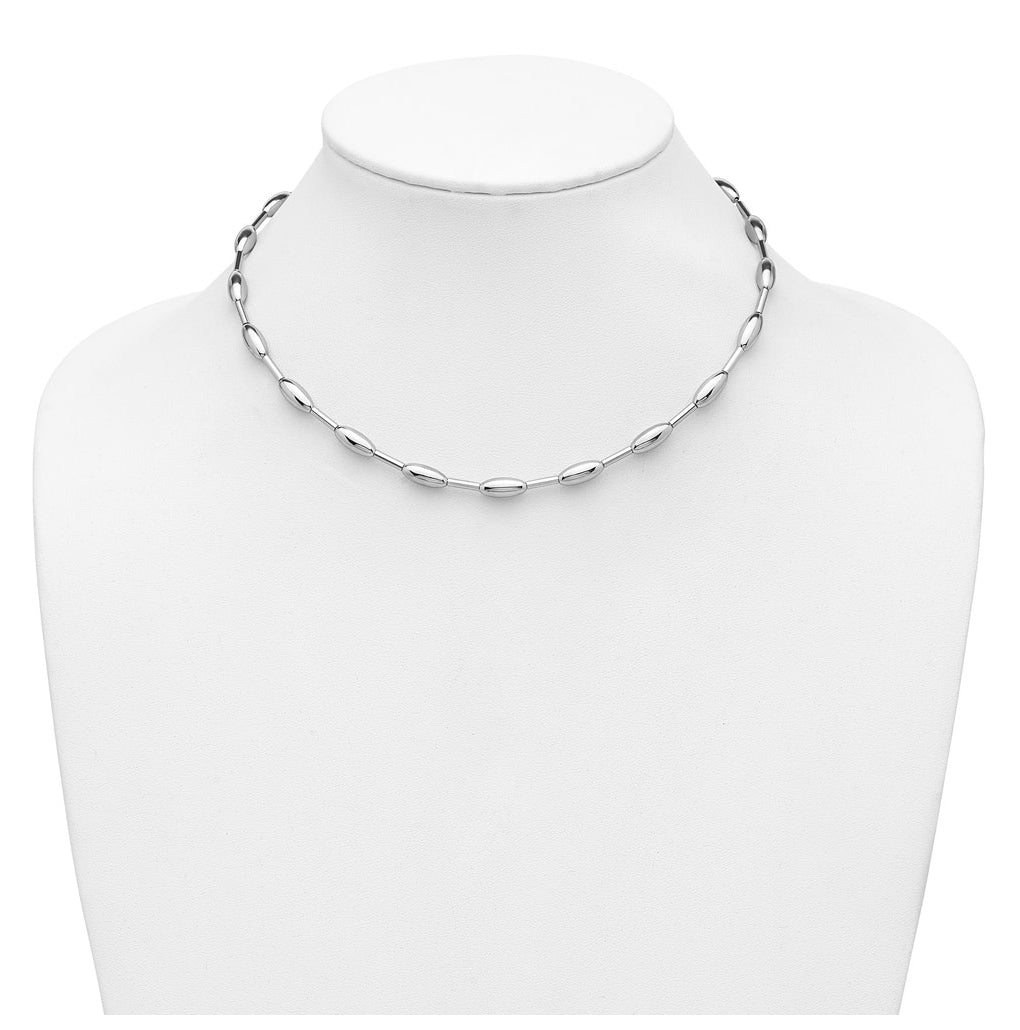 Sterling Silver RH-plat Polish Oval Beaded w/2in ext. Necklace