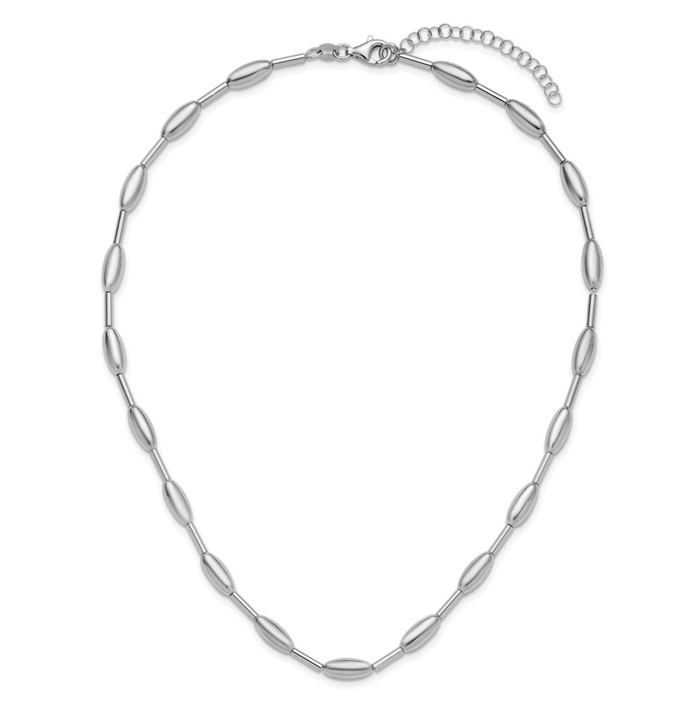 Sterling Silver RH-plat Polish Oval Beaded w/2in ext. Necklace