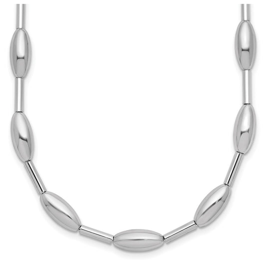 Sterling Silver RH-plat Polish Oval Beaded w/2in ext. Necklace