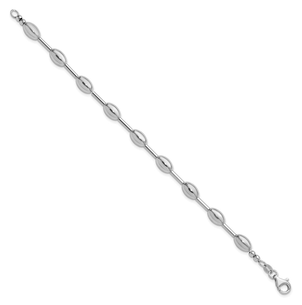 Sterling Silver RH-plated Polished Oval Beaded Bracelet