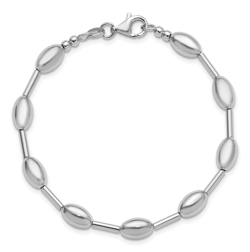 Sterling Silver RH-plated Polished Oval Beaded Bracelet