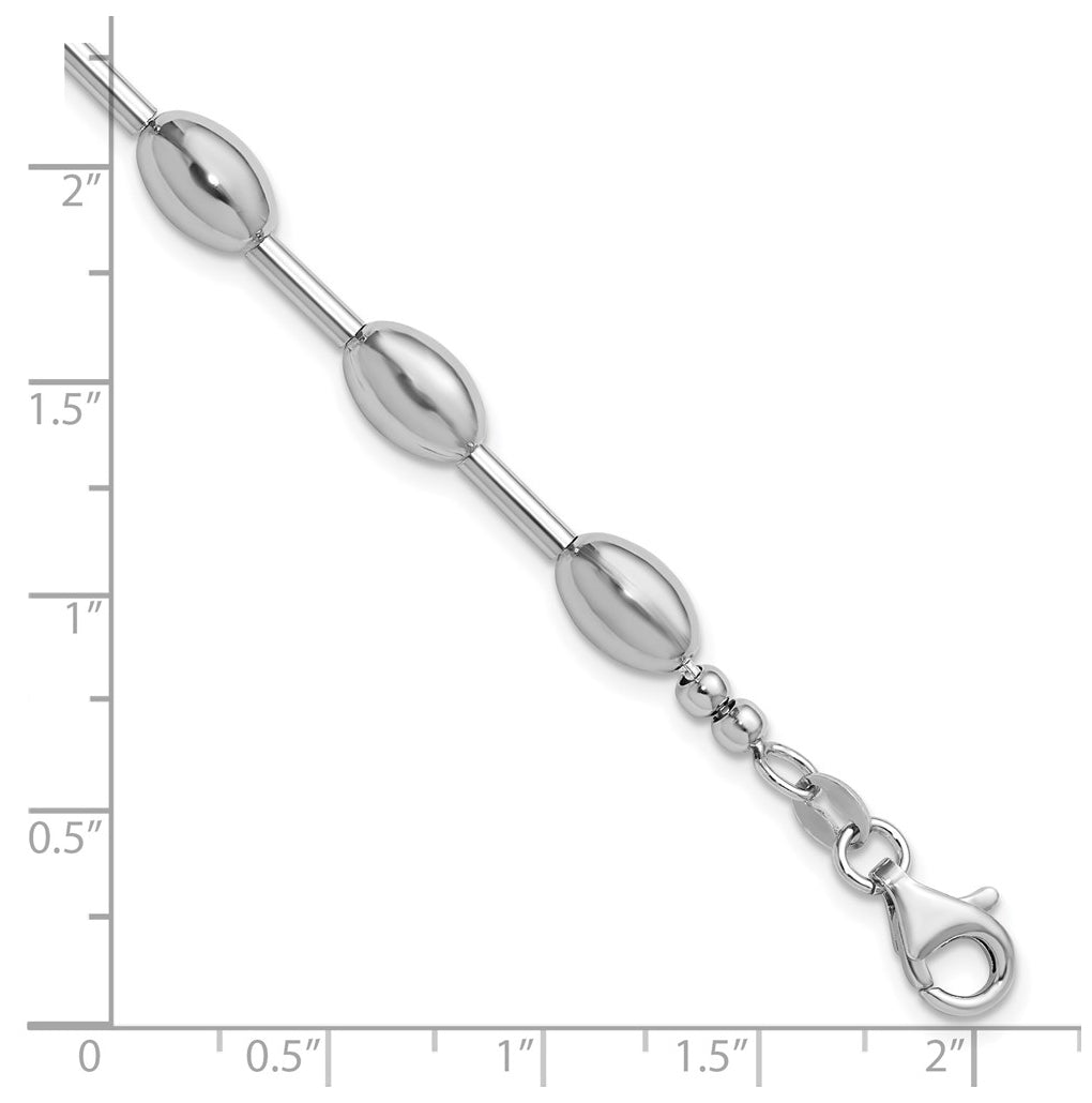 Sterling Silver RH-plated Polished Oval Beaded Bracelet