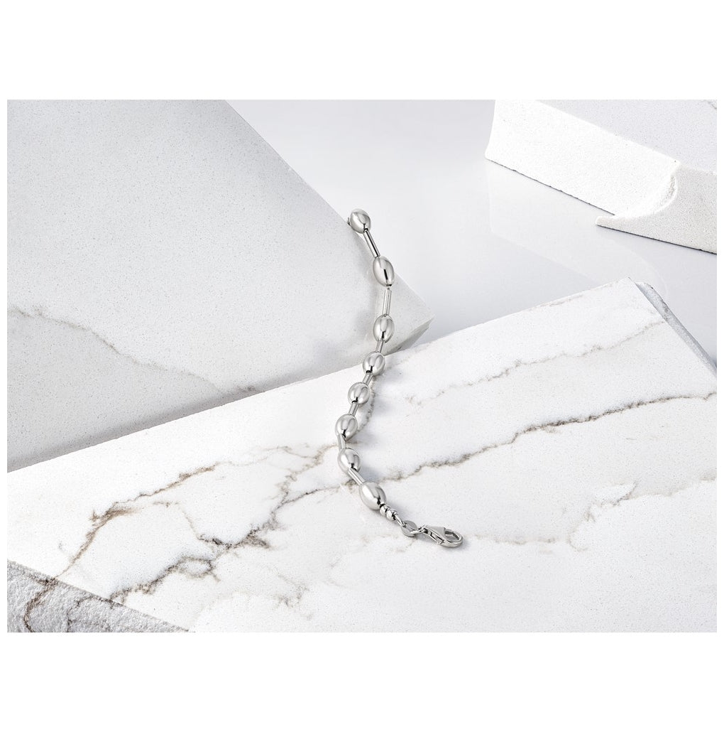 Sterling Silver RH-plated Polished Oval Beaded Bracelet