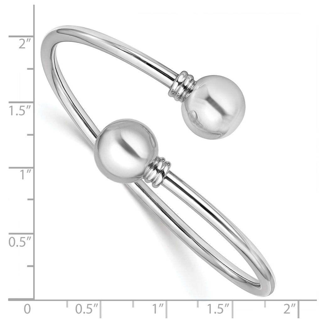 Sterling Silver RH-plated Polished Ball Bypass Bangle