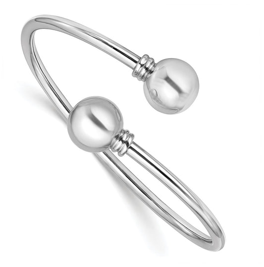 Sterling Silver RH-plated Polished Ball Bypass Bangle