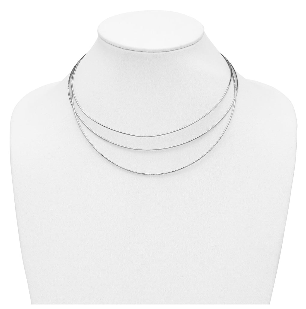 Sterling Silver RH-plated Polished 3-strand w/ 2in ext. Necklace