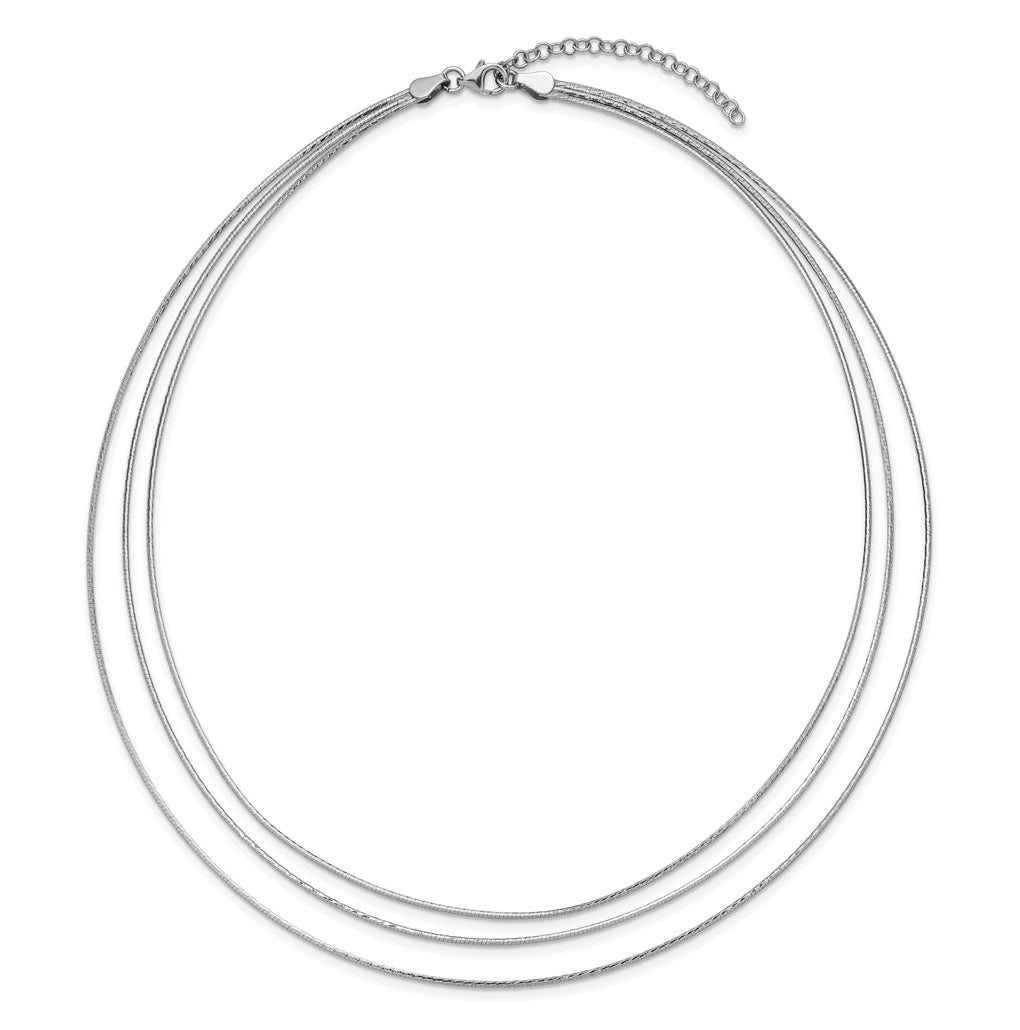 Sterling Silver RH-plated Polished 3-strand w/ 2in ext. Necklace