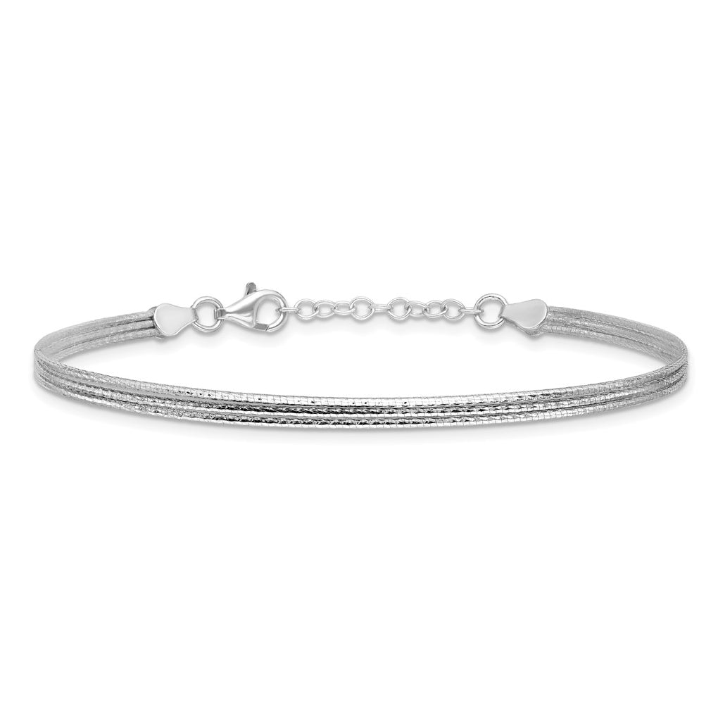 Sterling Silver RH-plated Diamond-cut Three Strand w/1in ext. Brac