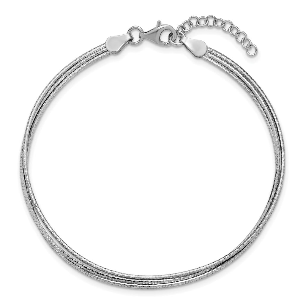 Sterling Silver RH-plated Diamond-cut Three Strand w/1in ext. Brac