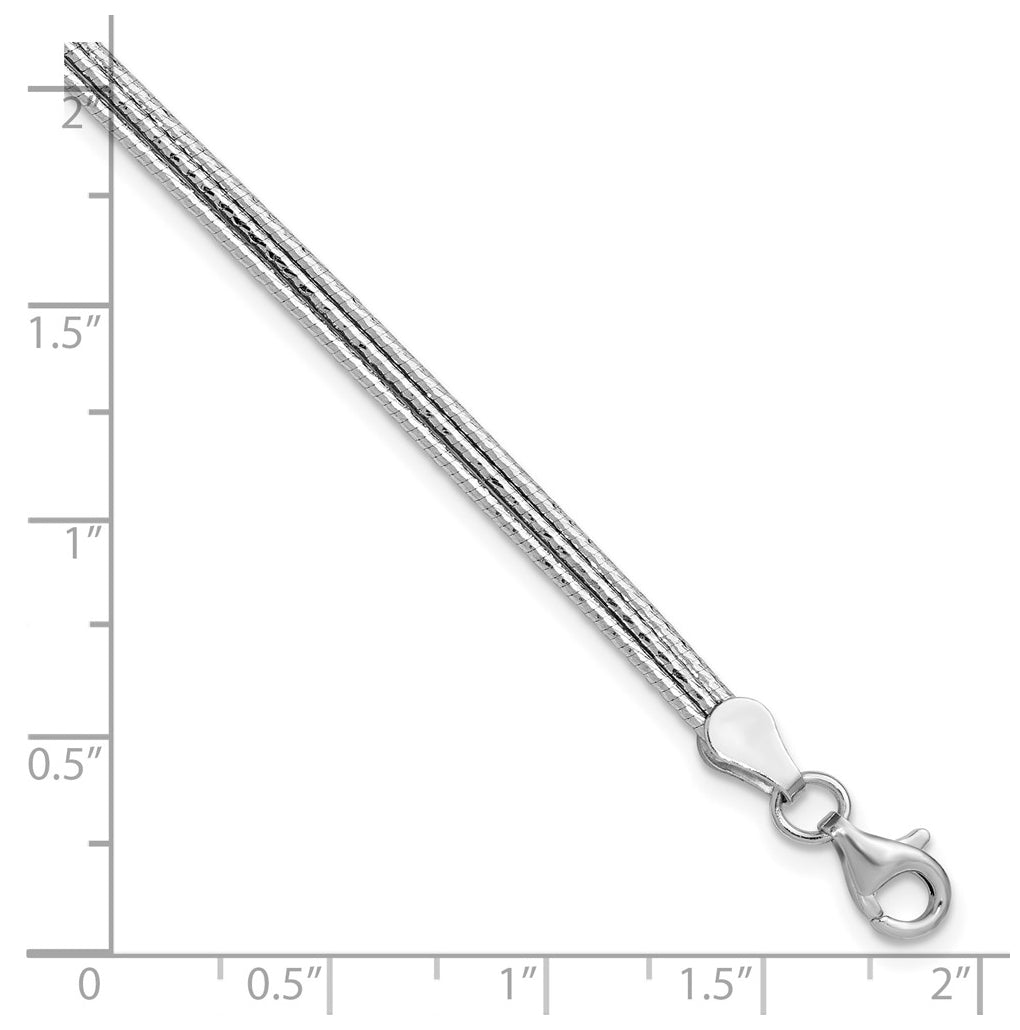 Sterling Silver RH-plated Diamond-cut Three Strand w/1in ext. Brac