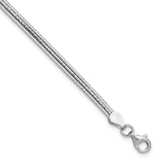 Sterling Silver RH-plated Diamond-cut Three Strand w/1in ext. Brac
