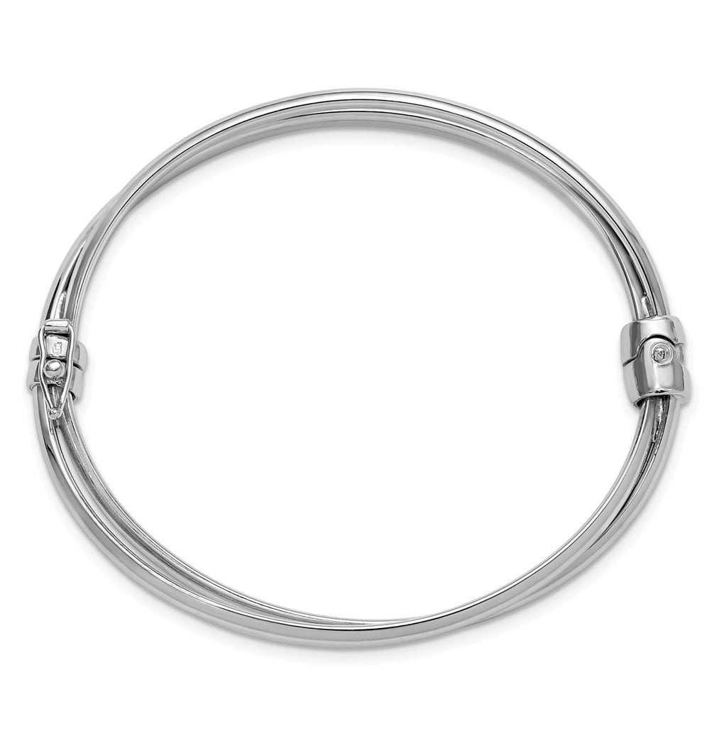 Sterling Silver RH-plated Polished/Brushed Twist Hinged Bangle