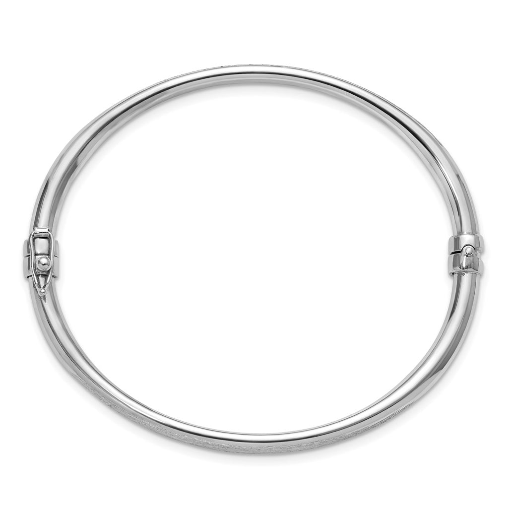 Sterling Silver RH-plated Brushed and Polished Hinged Bangle