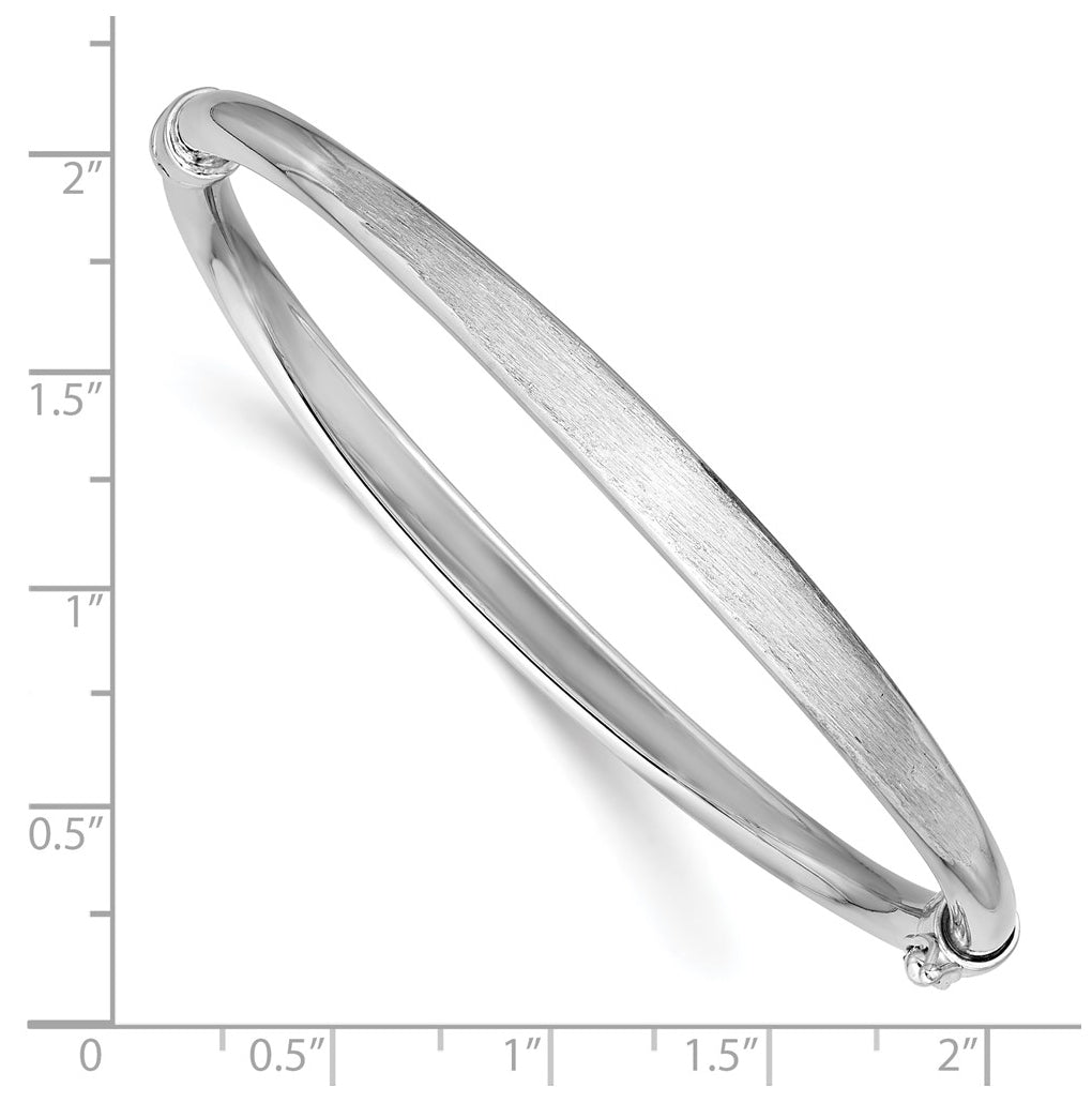 Sterling Silver RH-plated Brushed and Polished Hinged Bangle