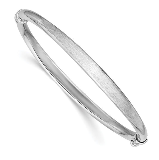 Sterling Silver RH-plated Brushed and Polished Hinged Bangle