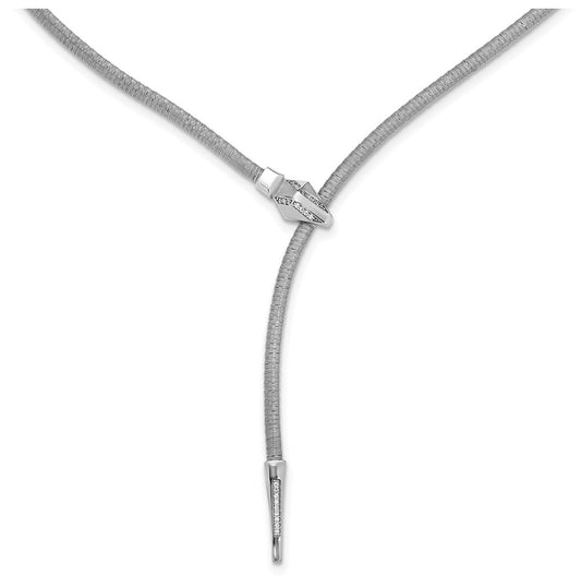 SS RH-plated Polished/Textured Cubic Zirconia Lariat Snake w/ 2in ext. Necklace