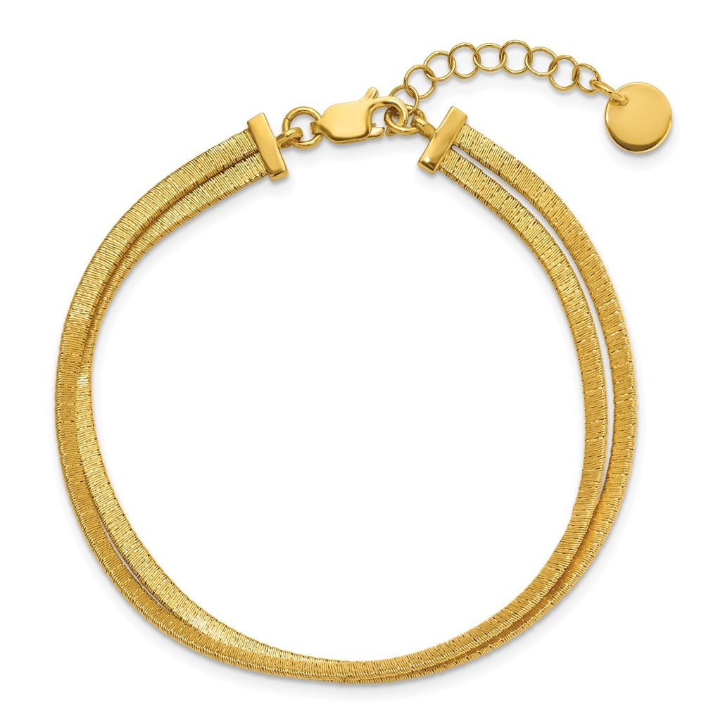Sterling Silver Gold-pl Satin/Textured 2-Strand w/1in ext. Bracelet