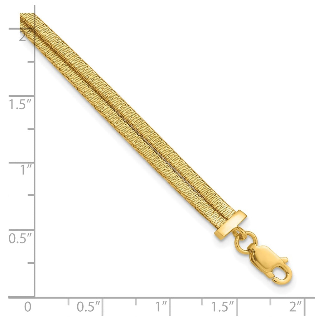 Sterling Silver Gold-pl Satin/Textured 2-Strand w/1in ext. Bracelet