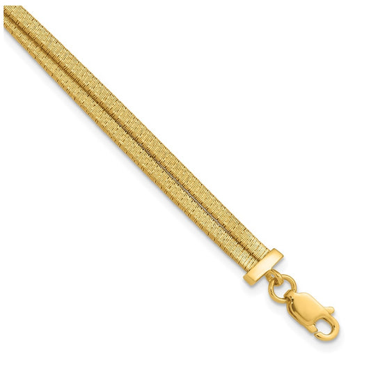 Sterling Silver Gold-pl Satin/Textured 2-Strand w/1in ext. Bracelet