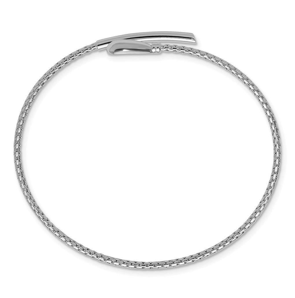 Sterling Silver RH-plated Polished and Textured Bypass Flexible Cuff Bangle