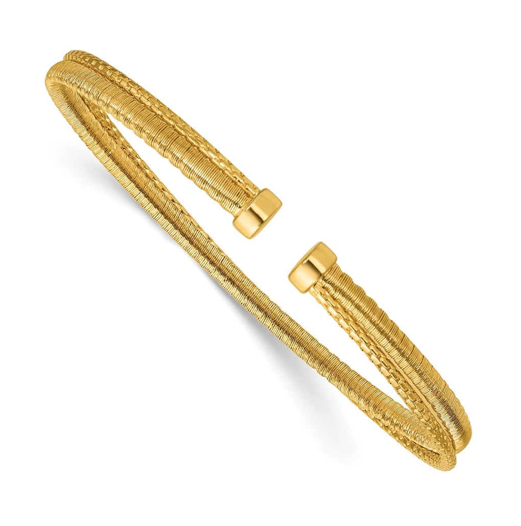 Sterling Silver Gold-plated Polished/Satin/Textured Flexible Cuff Bangle