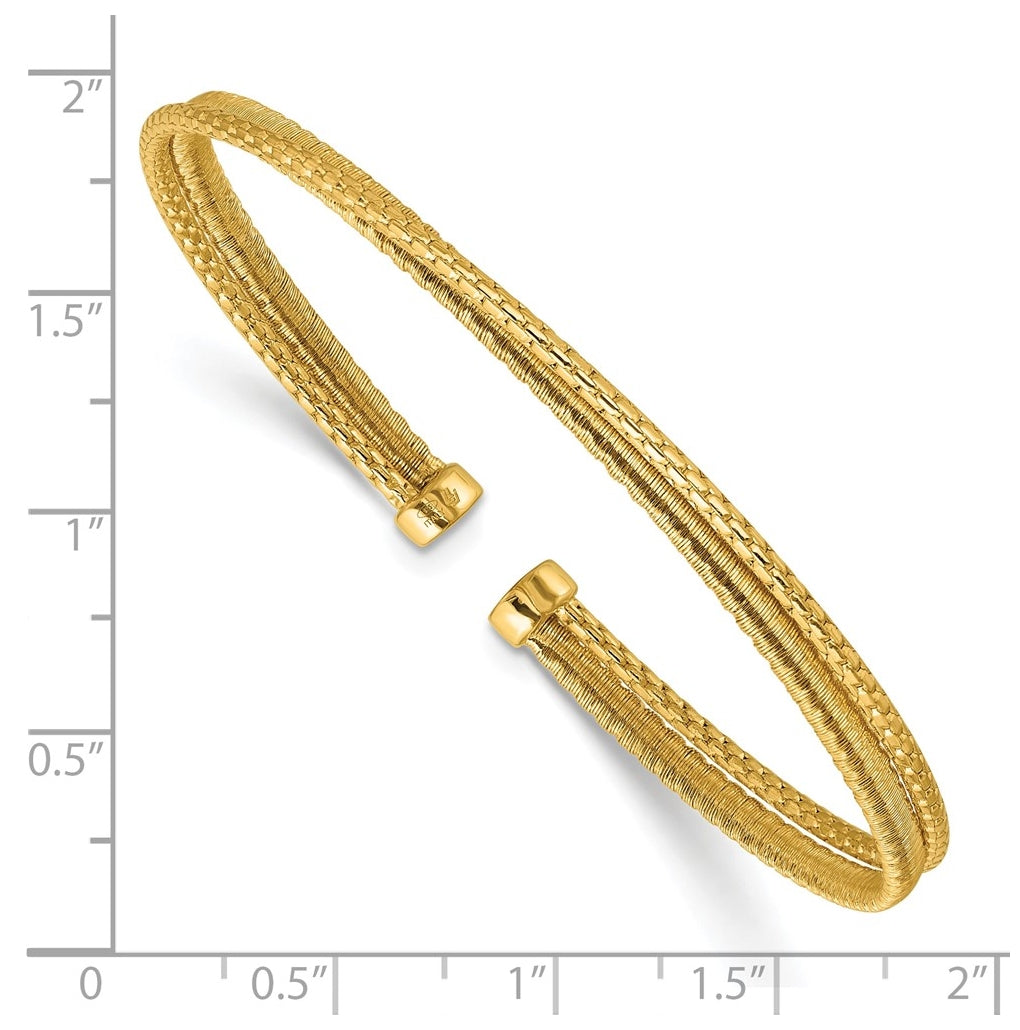 Sterling Silver Gold-plated Polished/Satin/Textured Flexible Cuff Bangle
