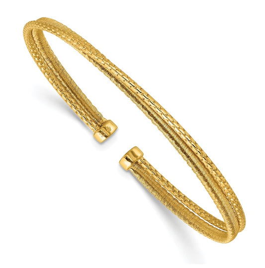 Sterling Silver Gold-plated Polished/Satin/Textured Flexible Cuff Bangle