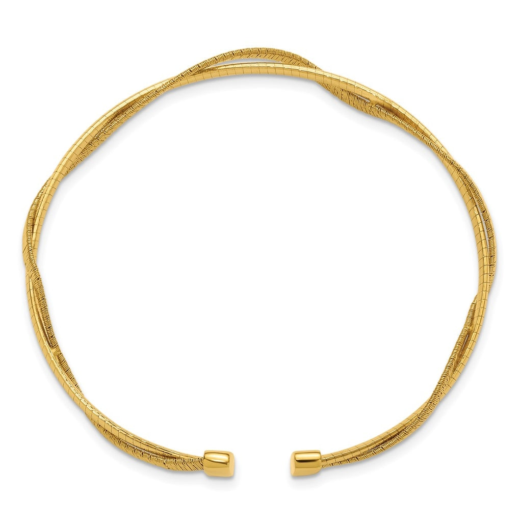 SS Gold-plat Polished/Textured Twisted 2-strand Flexible Cuff Bangle