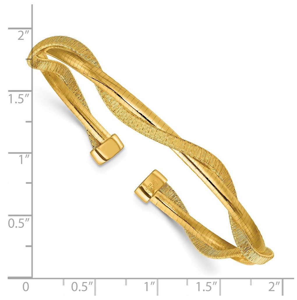 SS Gold-plat Polished/Textured Twisted 2-strand Flexible Cuff Bangle
